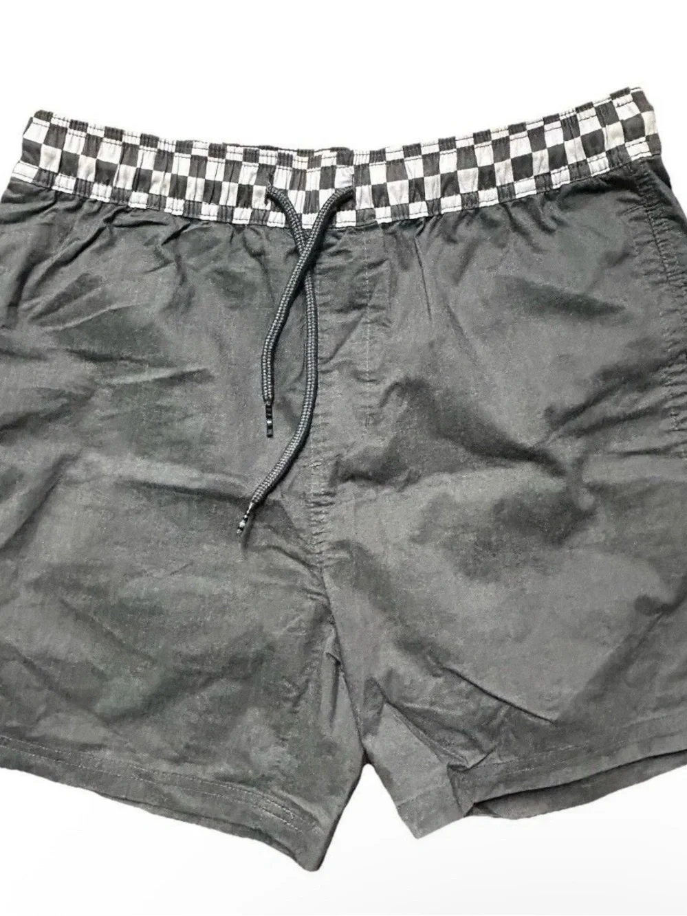 Men’s Original Use Grey Swim Trunks Checkered Waistband Size Small
